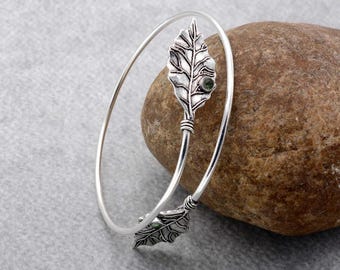 Silver Leaf Upper Arm Cuff: Gemstone Bohemian Bangle