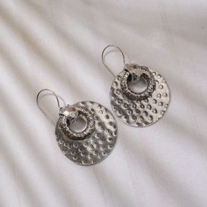 Hammered Brass Disk Earrings: Large Dangle Circle Earrings
