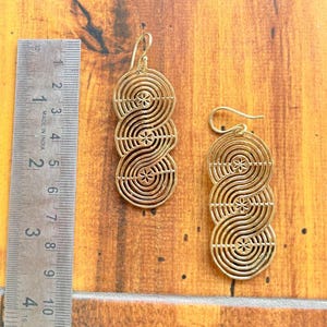 Gold Spiral Wire Dangle Earrings: Geometric Tribal Jewelry