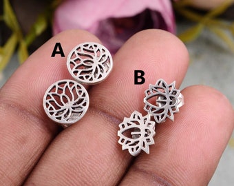 Silver Lotus Mandala Earrings: Brass Botanical Jewelry