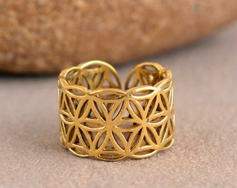 Open Flower Of Life Band, Brass Ring,Sacred Geometry Ring, Seed Of Life Ring, Nature Inspired Ring, Wedding Ring, Gift For Her,Mandala Ring