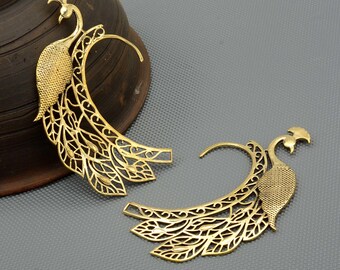 Gold Peacock Ear Cuff: Pierceless Brass Earrings
