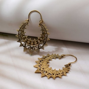 Golden Lace Mandala Brass Boho Earrings