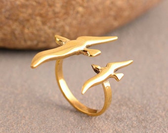 Gold-Vogel-Ring, Möwen-Vogel-Ring, Gold-Schwalbe-Ring, Geschenk für sie, Boho-Ring, fliegender Vogel-Ring, Natur inspiriert, verstellbarer Ring