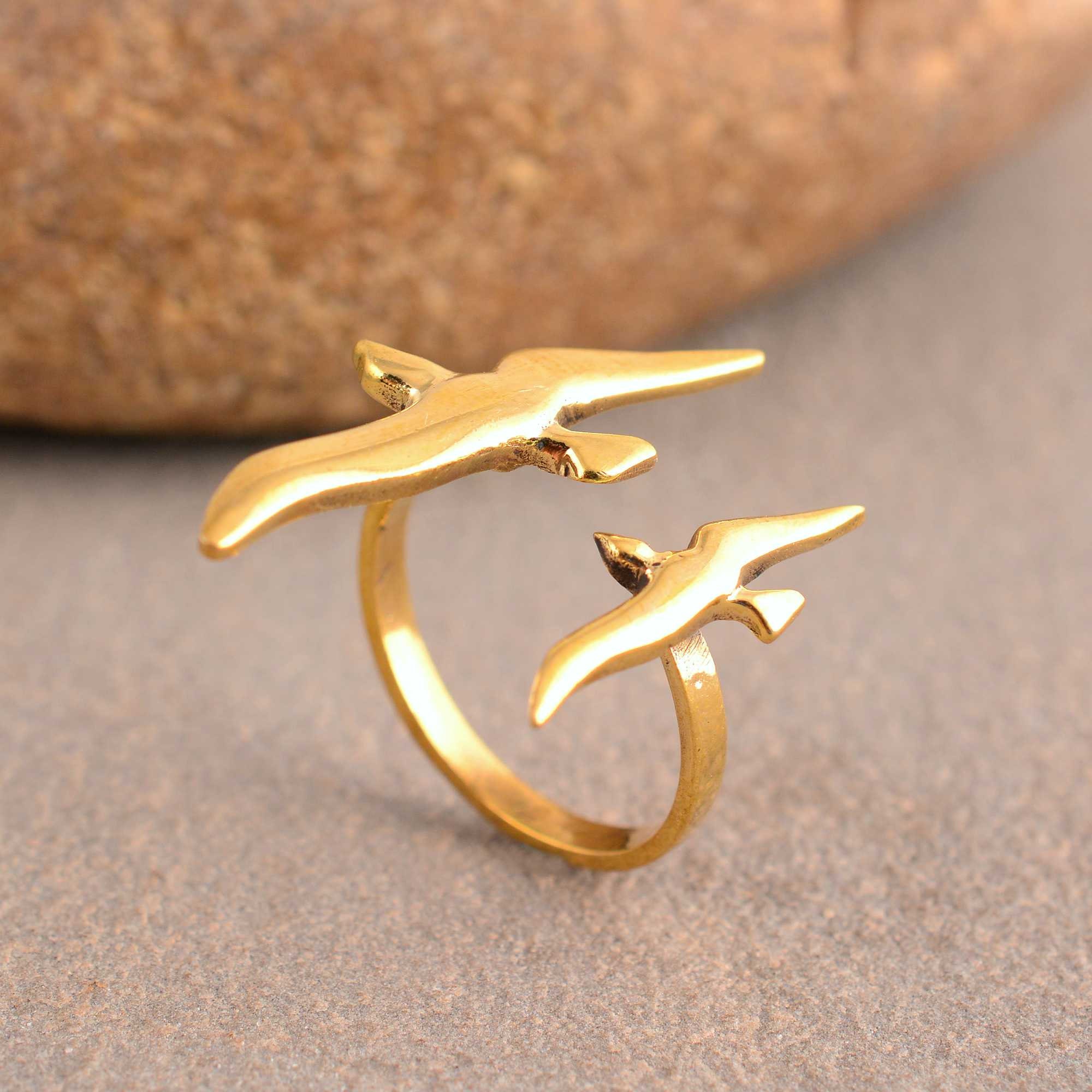 Gold Bird Ring Seagulls bird ring Gold Swallow Ring Gift for Her Boho Ring Flying Bird Ring Nature Inspired Adjustable Ring