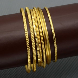 18K Gold Filled Bangle Bracelet Set: Stackable Brass Bangles