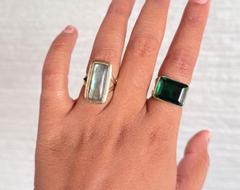 Large Stone Brass Ring: Adjustable Boho Tribal Style