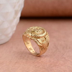 Brass Star of David Eagle Ring: Jewish Signet Talisman