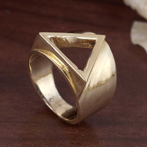 Brass Triangle Statement Ring: Geometric Minimalist Band