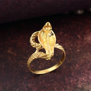Brass Cobra Snake Ring: Gold Serpent Band