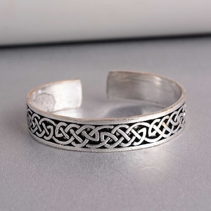 Viking Celtic Knot Brass Cuff Bangle: Silver Plated Jewelry