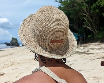 Handwoven Hemp Sun Hat: Adjustable Brim, Natural Fabric