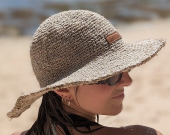 Handwoven Hemp Sun Hat: Wide Brim Crochet Beach Hat
