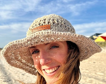 Handwoven Hemp Sun Hat: Adjustable Crochet Brim, Packable Beach Hat