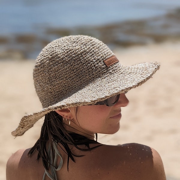 Sustainable Hemp Hat Wide Brim Ethically Made Vegan Leather Summer Sun Hat Sustainable Foldable Beach Hat