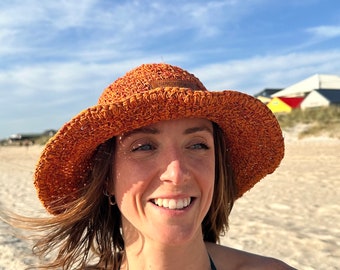 Handwoven Hemp Sun Hat: Foldable Wire Brim Crochet Hat