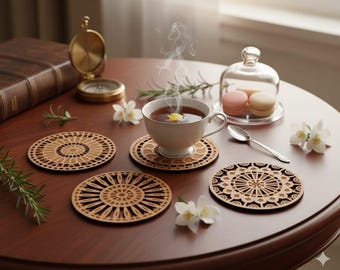 Laser Cut Wooden Coaster SVG DXF | Mandala Drink Coaster Template | Coffee Cup Coaster CNC File | Laser Engraving Cut File