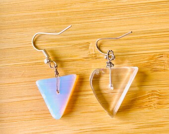 Asymmetric Genuine Quartz Opal Earrings | Ethereal | Quartz Opal Earrings | Triangle Earrings