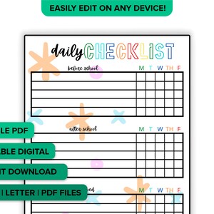 Editable Daily Checklist for Kids and Toddlers Interactive | Before and After School & Before Bed Daily Routine chore chart Editable