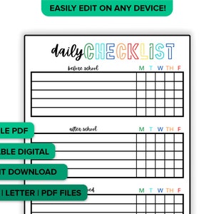 Editable Daily Checklist for Kids and Toddlers Interactive | Before and After School & Before Bed Daily Routine chore chart Editable