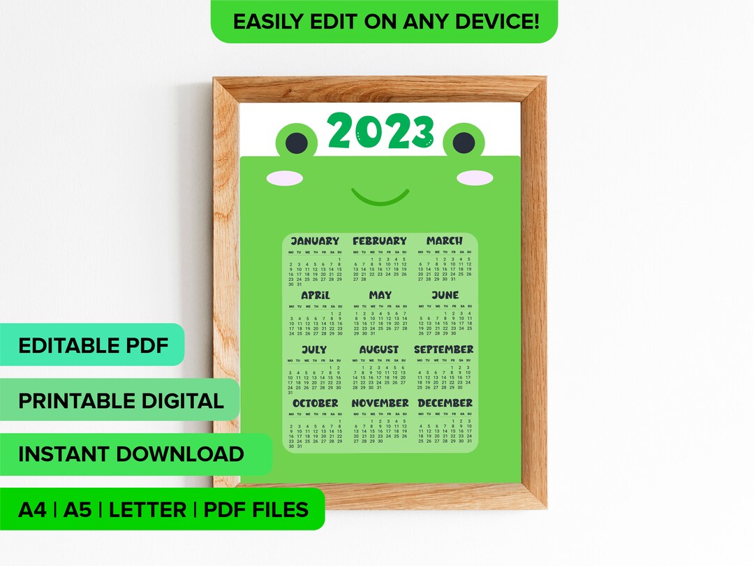 2023 Printable Calendar for Kids Monday to Monday, Animal Theme ...