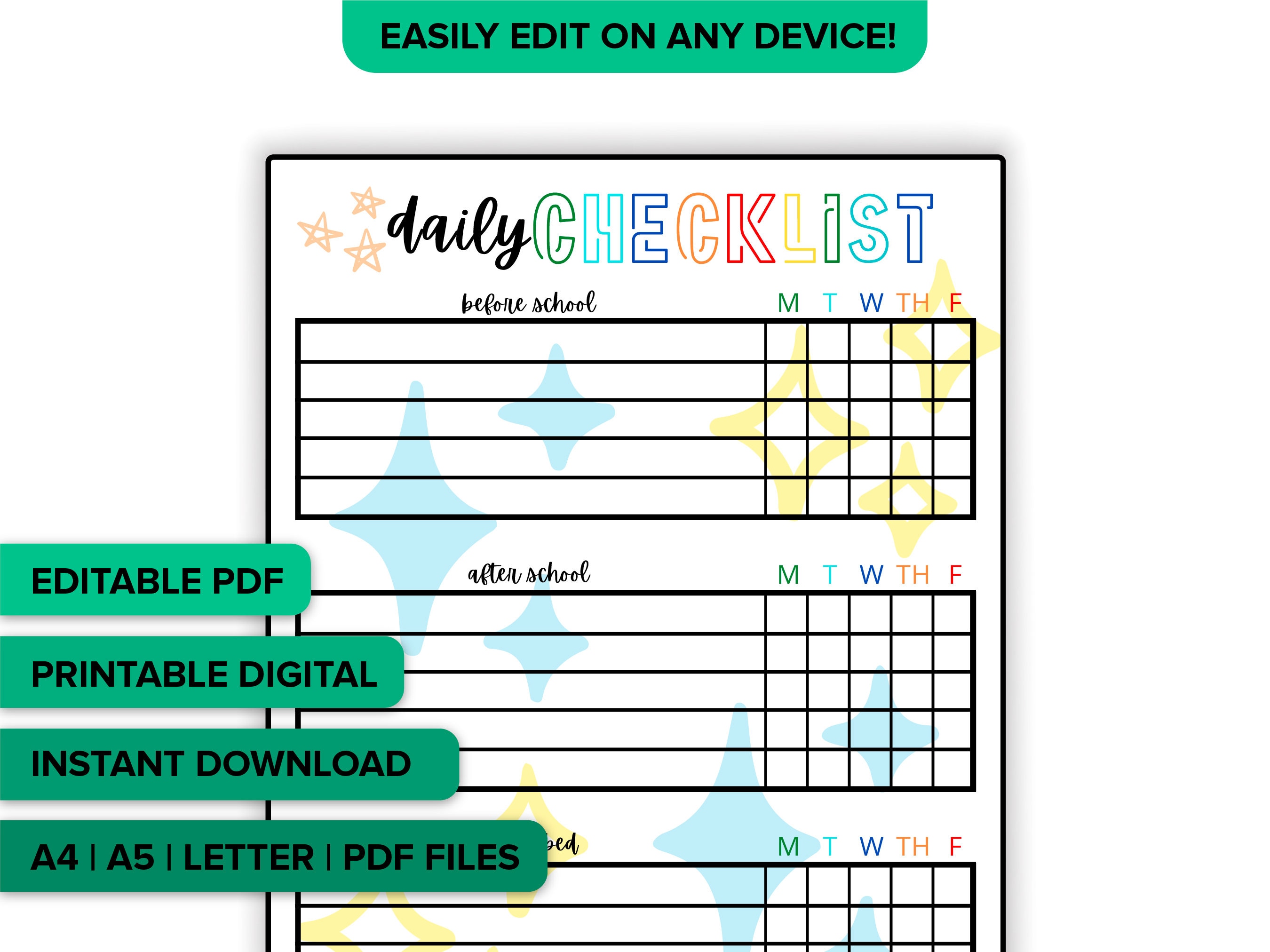 Editable Daily Checklist for Kids and Toddlers (Download Now) - Etsy