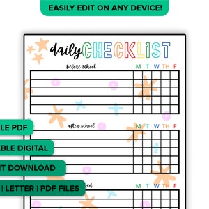 Editable Daily Checklist for Kids and Toddlers Interactive | Before and After School & Before Bed Daily Routine chore chart Editable