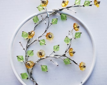 Unique soldered crystal bead window decoration Suncatcher wreath yellow