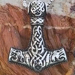 Thor's Hammer, Heavy Pendant Necklace, Nordic Viking Pendant Fashion, Celtic Knot Pendant, Double-sided Stainless Steel,Handmade Jewelry!