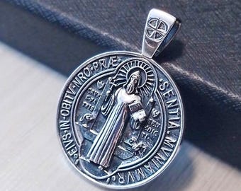 Saint Benedict Medal, Exquisite Holy Father Benedict Crucifix, Protection Pendant, Religious Jewelry ,925 Sterling Silver Handmade Jewelry!