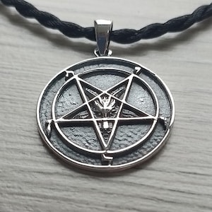 Colgante de pentagrama satánico invertido de plata esterlina 925 3D, colgante de estilo gótico Leviatán con círculo hebreo y pentáculo de cabeza de cabra. ¡Joyería hecha a mano!