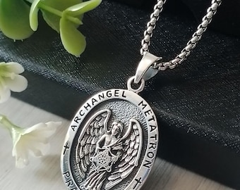 Wisiorek ze srebra próby 925 z Archaniołem Metatronem, amulet świętej geometrii, wisiorek zapewniający ochronę duchową, uzdrawiająca biżuteria religijna, ręcznie robiona
