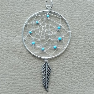 Colgante atrapasueños turquesa, collar atrapasueños turquesa, dije atrapasueños de plata esterlina, colgante de plata 925, ¡joya hecha a mano!