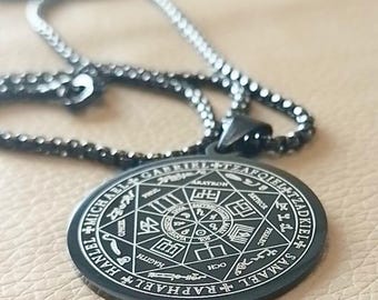 De sju ärkeänglarnas sigill halsband amuletthänge övernaturligt skydd, lycka tur, kung Salomo rostfritt stål handgjorda smycken!