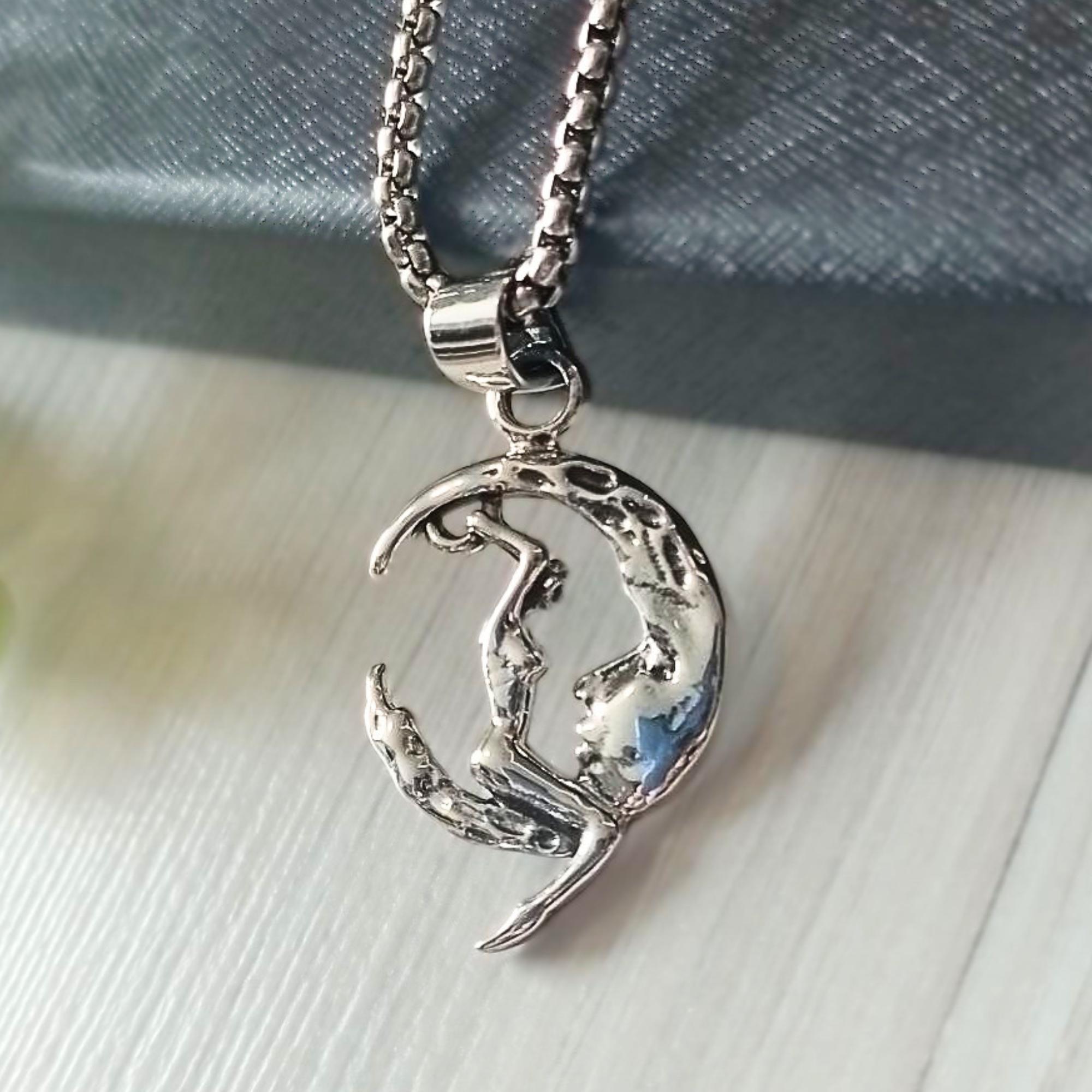 Lady on the Moon Pendant Lady Riding on the Moon, Woman Sitting at