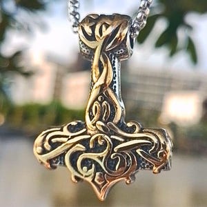Thors Hammer Halskette,Silber oder Silber /Gold Pandant,Wikinger,nordische Götter, Asatru,nordische Mythologie,doppelseitiger handgemachter Schmuck aus Edelstahl