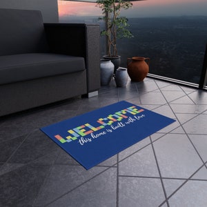Building Blocks, Welcome, This Home is Built with Love Outdoor Rug, Doormat 24x36&quot;