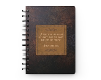 Man of God Journal for Men, Proverbs 16:9 Spiral Bound Lined Notebook, Religious Gift, Men's Christmas Gift, Father's Day, Pastor Gift