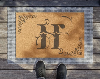 Monogram H Scrolled Initial Personalized Outdoor Coir Coconut Fiber 24"x16" Doormat, Christmas Gift, Birthday Gift, Wedding Housewarming