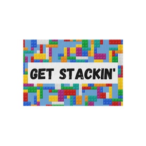 Building Blocks, Get Stackin&#39;, Outdoor Rug, Doormat, Large Playmat 24x36&quot;