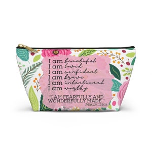 Daily Affirmations for Women/Girls, Psalm 139:14 Fearfully and Wonderfully Made, Cosmetic/Makeup/Accessory - Travel Bag/Pouch