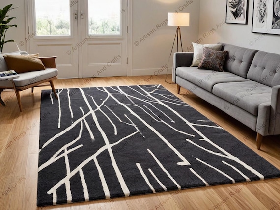 Hand Tufted Area Rug: Modern Geometric Plush Carpet