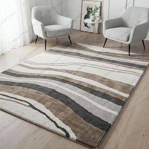 Hand Tufted Wool Rug: Modern Striped Design, Plush Soft Feel