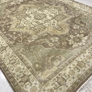 Alfombra de lana anudada a mano de 8x10: diseño persa vintage Serapi