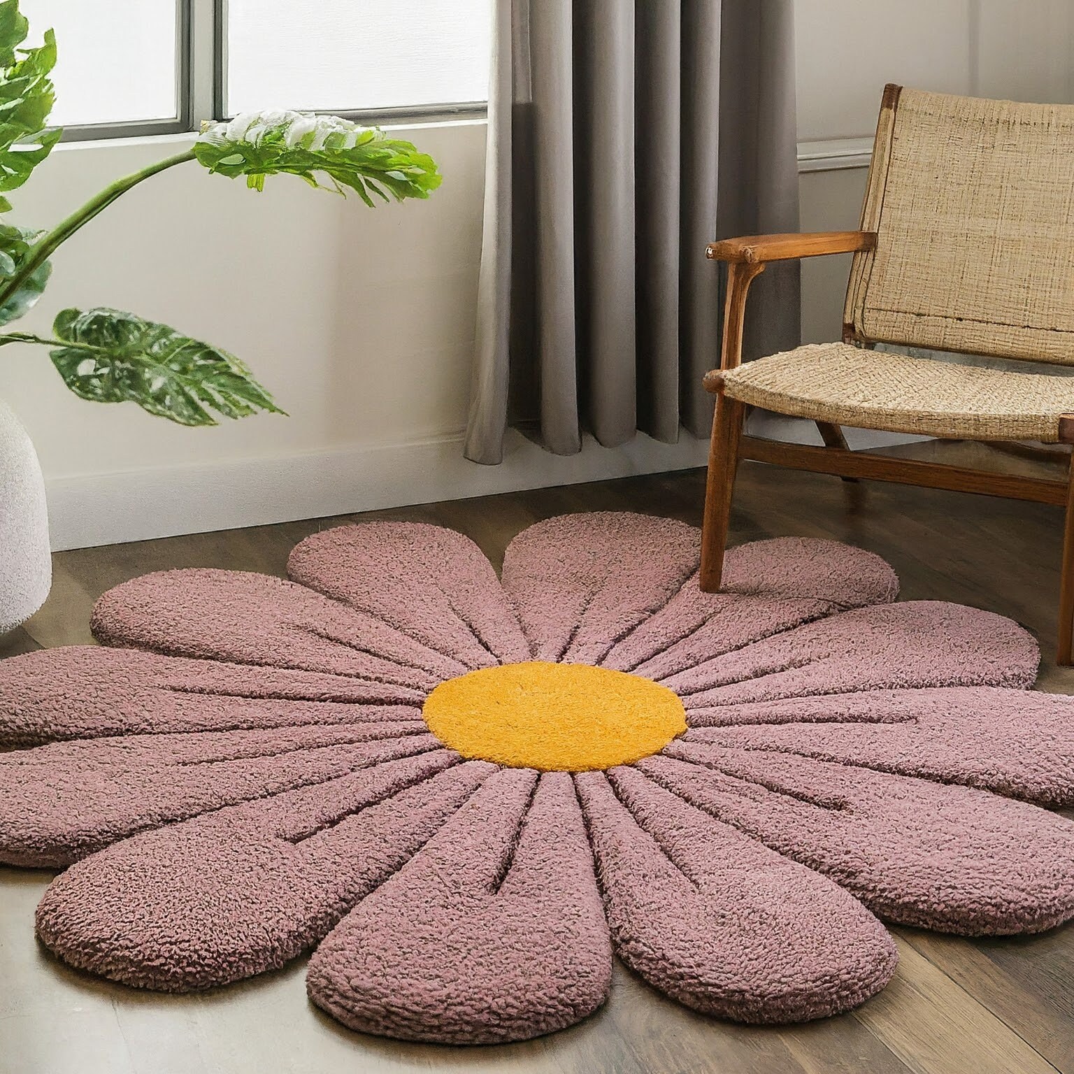 Flower Shape Hand Tufted Wool Rug 4x4, Best for Kids Room, Living Room ...