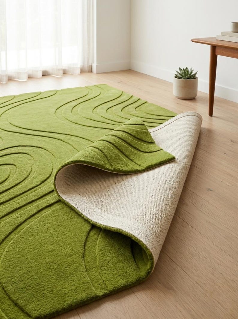 3d Tuffted Rug Hand-tufted Wool Rug, 3D Wavy Textured Olive Green Area Rug - Etsy UK