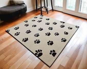 Hand Tufted Wool Paw Print Rug: Pet Lover Gift