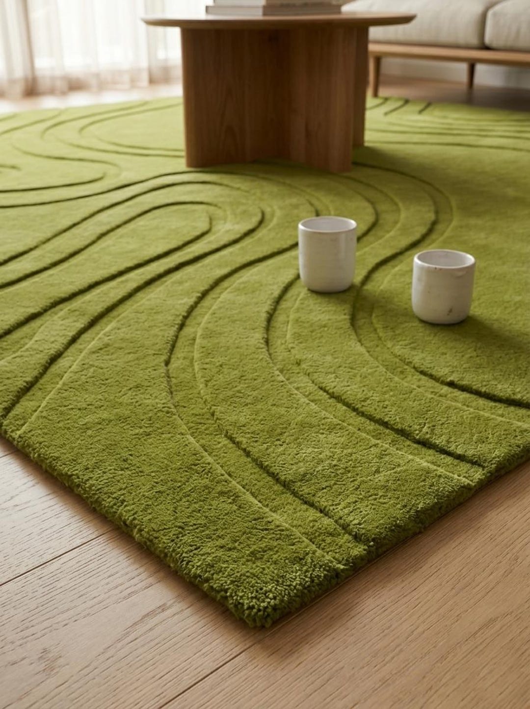 3d Tuffted Rug Hand-tufted Wool Rug, 3D Wavy Textured Olive Green Area Rug - Etsy UK