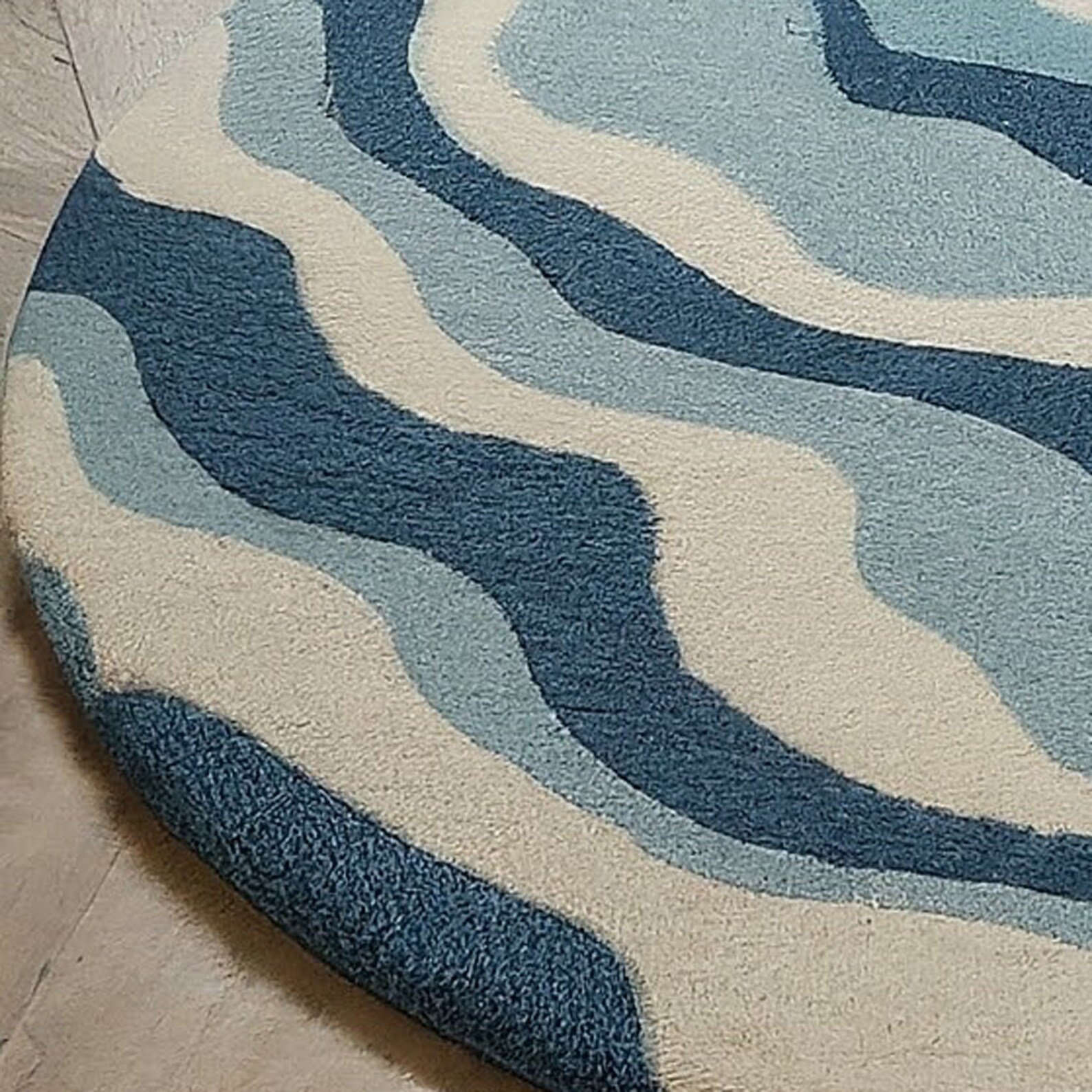 100% Wool Rug Handcrafted Tufted Sea Wave Pattern, Elegant Wool Rug for ...