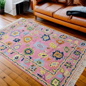 Hand Knotted Colorful Oushak Rug - 4x6 feet Wool Rug, Home Decor, Area Rug for Living Room, Dining,  & Bedroom, Colorful Boho Chic Design,